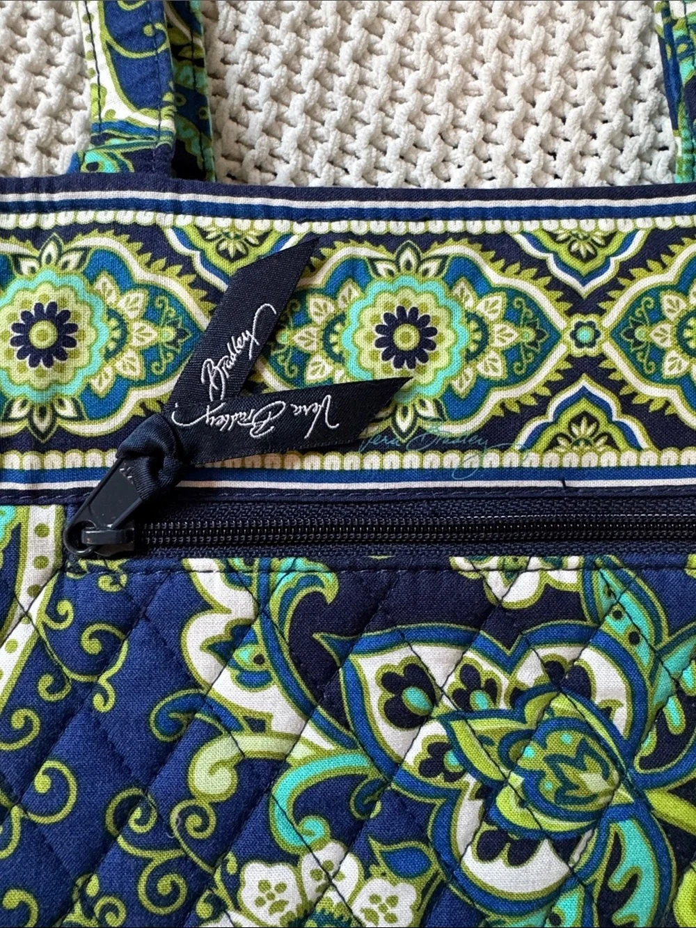 Vera Bradley Navy, Green & Teal Quilted Laptop Tote